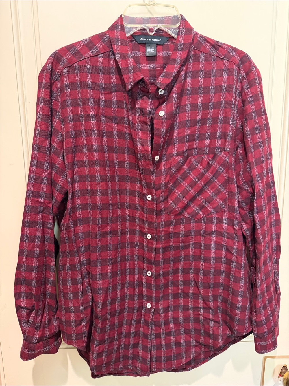 American Apparel Red and Gray Plaid Men's Button-Down Shirt